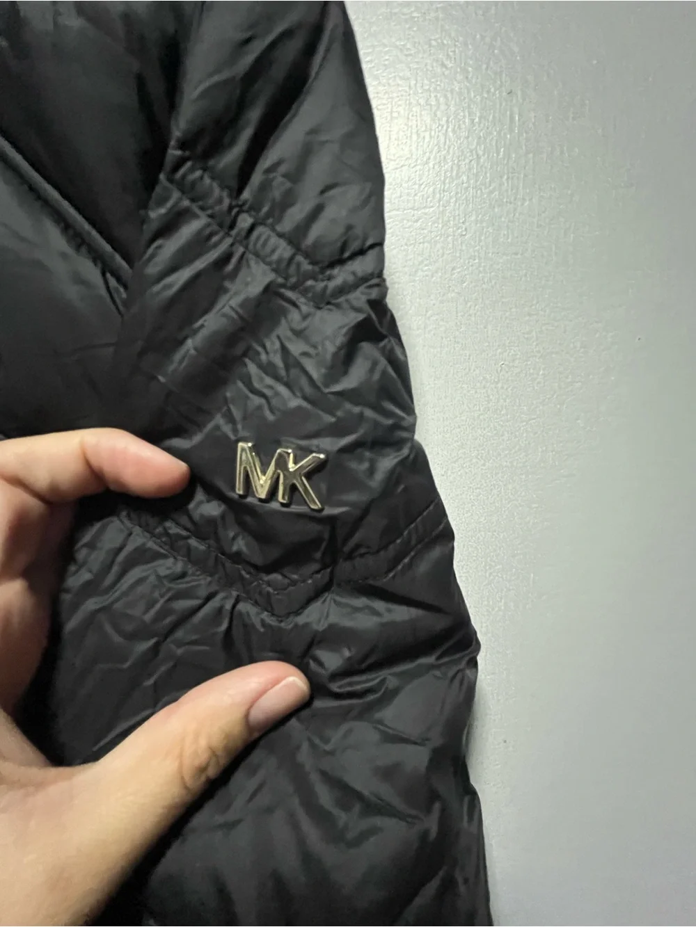 Michael Kors Black Quilted Hooded Puffer Jacket with Gold Zippers